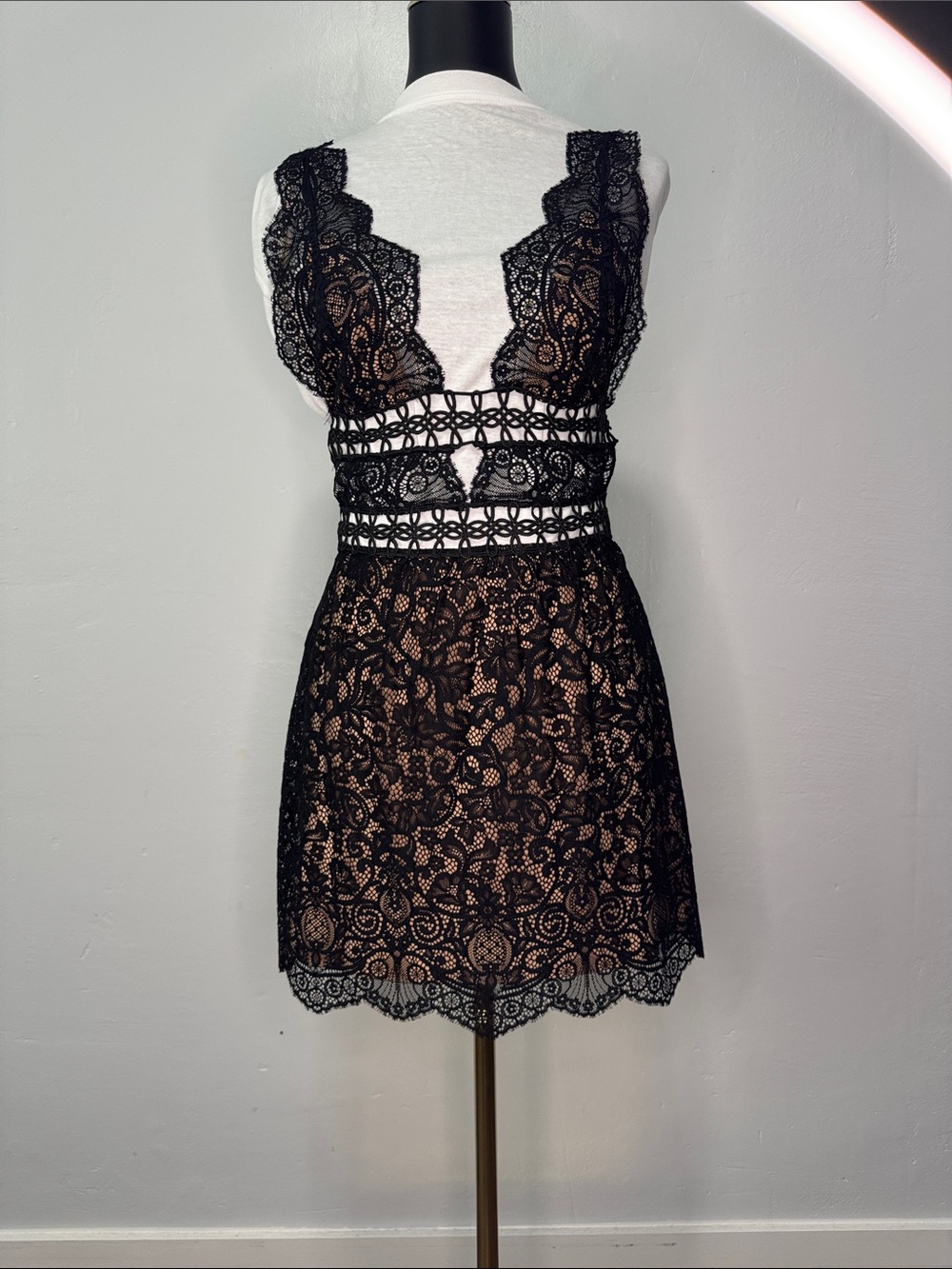 For Love & Lemons Black Lace Mini Dress
